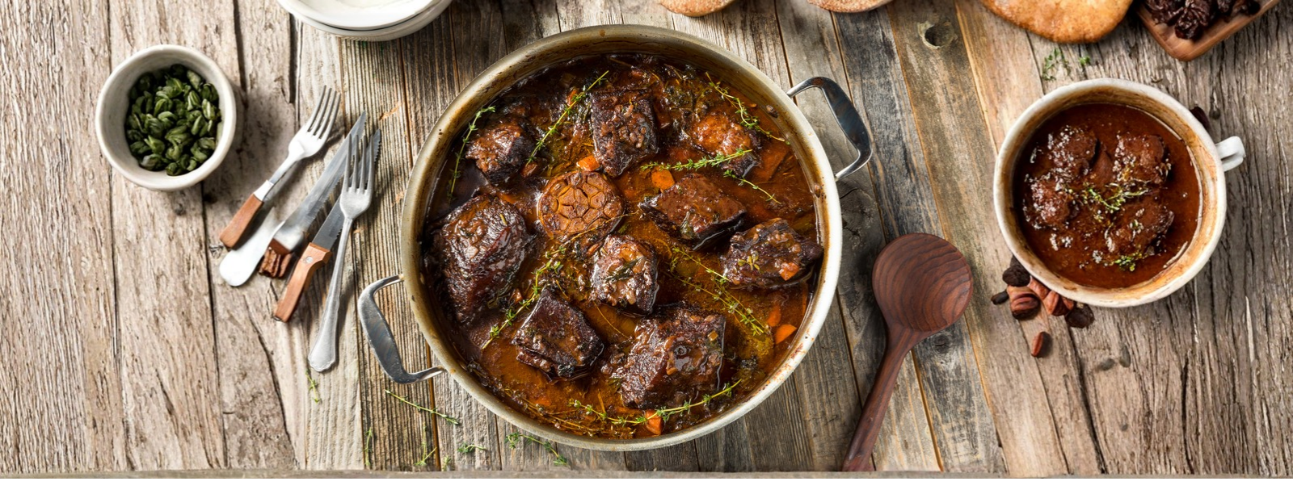 Braised beef with root vegetables centre