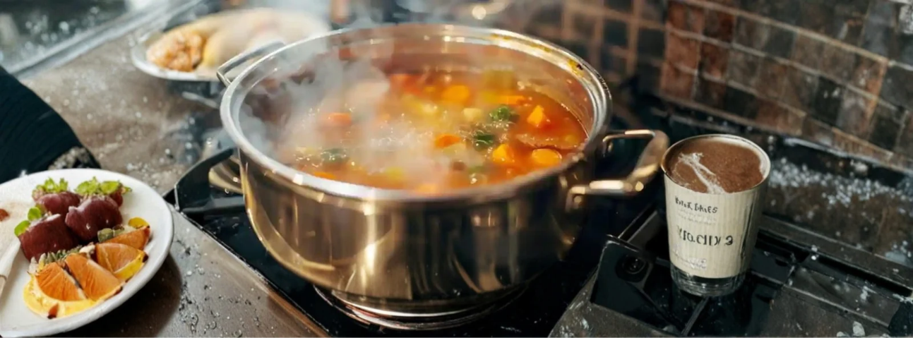 Finished stew in a pot with rich sauce